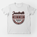 White t-shirt with elegant DTF print Juneteenth Freedom Day African-inspired border design