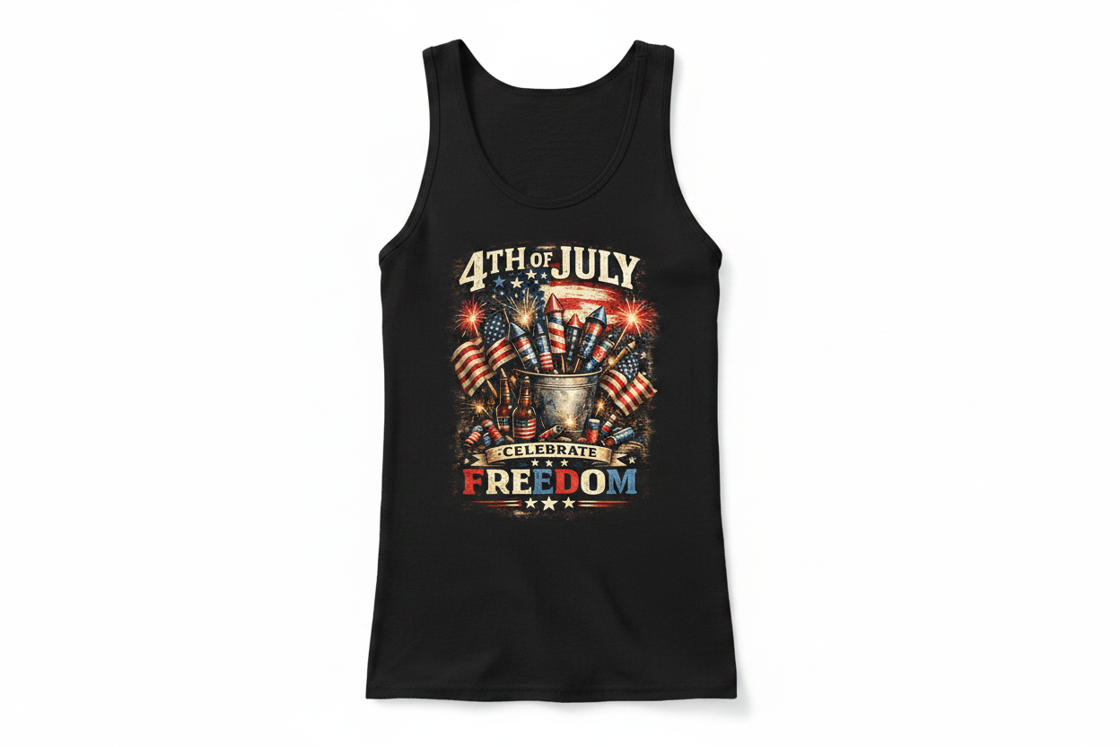 4th of July Celebrate Freedom Slim Black Tank