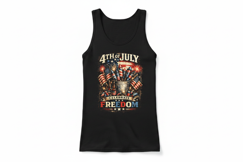 4th of July Celebrate Freedom Slim Black Tank
