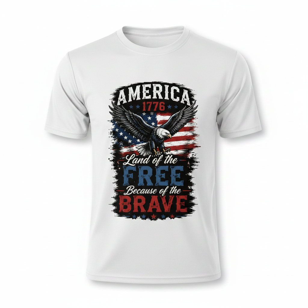 America 1776 Land of the Free patriotic DTG athletic tee