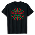 Black t-shirt with red green and black vinyl Juneteenth 1865 sunburst design