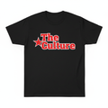 Black t-shirt with bold red and white vinyl text The Culture with star graphic